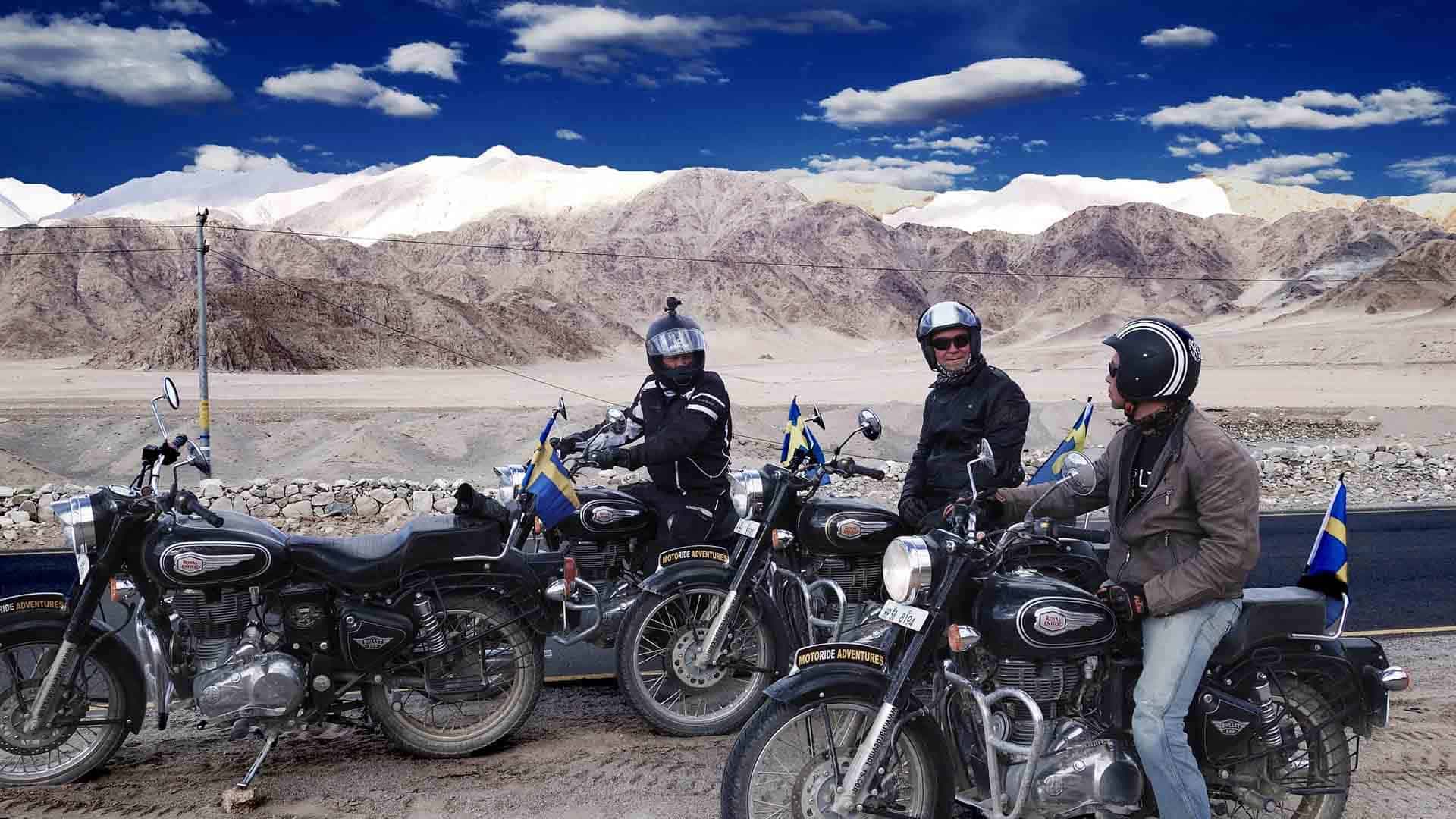Riders on a Ladakh motorcycle tour with Hardev Motors